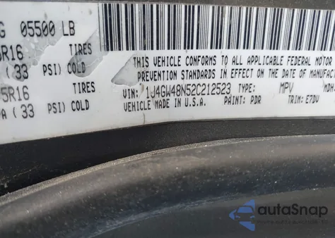 2002 Jeep Grand Cherokee Laredo из США, поврежденный, VIN 1J4GW48N52C212523